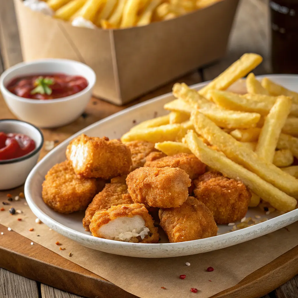 Nuggets con papas fritas